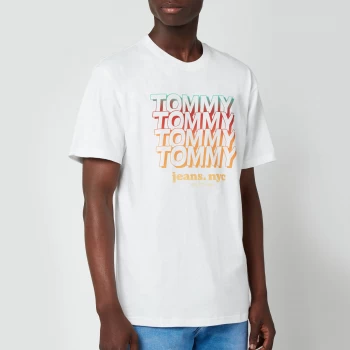 Image of Tommy Jeans Mens Repeat Logo T-Shirt - White - M