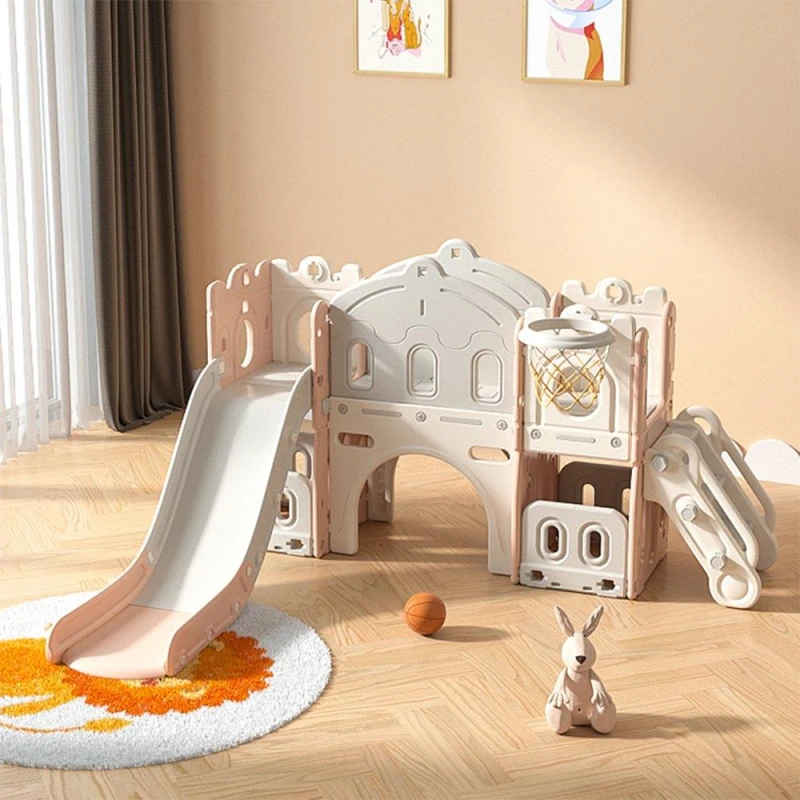 Image of KIDKID Kids Playset with Slide Basket Hoop Indoor Grey And Pink unisex One size