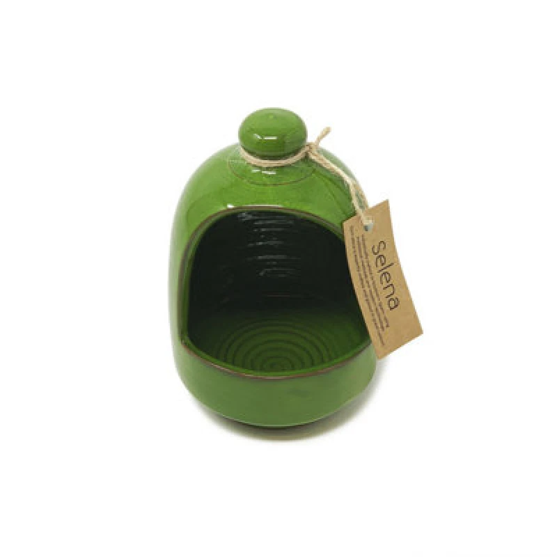 Image of Verano Spanish Ceramics Selena Glazed Hand Dipped Solid Colour Kitchen Dining Salt Pig Dark Green (D) 11Cm