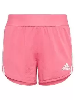 Image of adidas Junior Girls 3 Stripe Knit Training Icons Shorts - Bright Pink, Bright Pink, Size 7-8 Years, Women