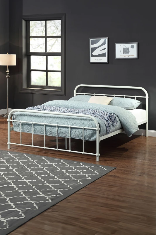 Image of Slumberworx Tewin Vintage King Bed Frame Hospital Style White Metal, White 5.05574E+12