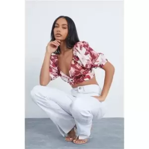 Image of I Saw It First Floral Print Top With Buckle - Red