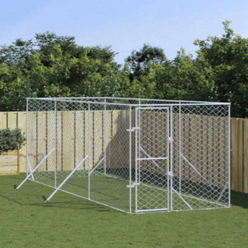 Image of Vidaxl Outdoor Dog Kennel Silver 2X6X2 M Galvanised Steel