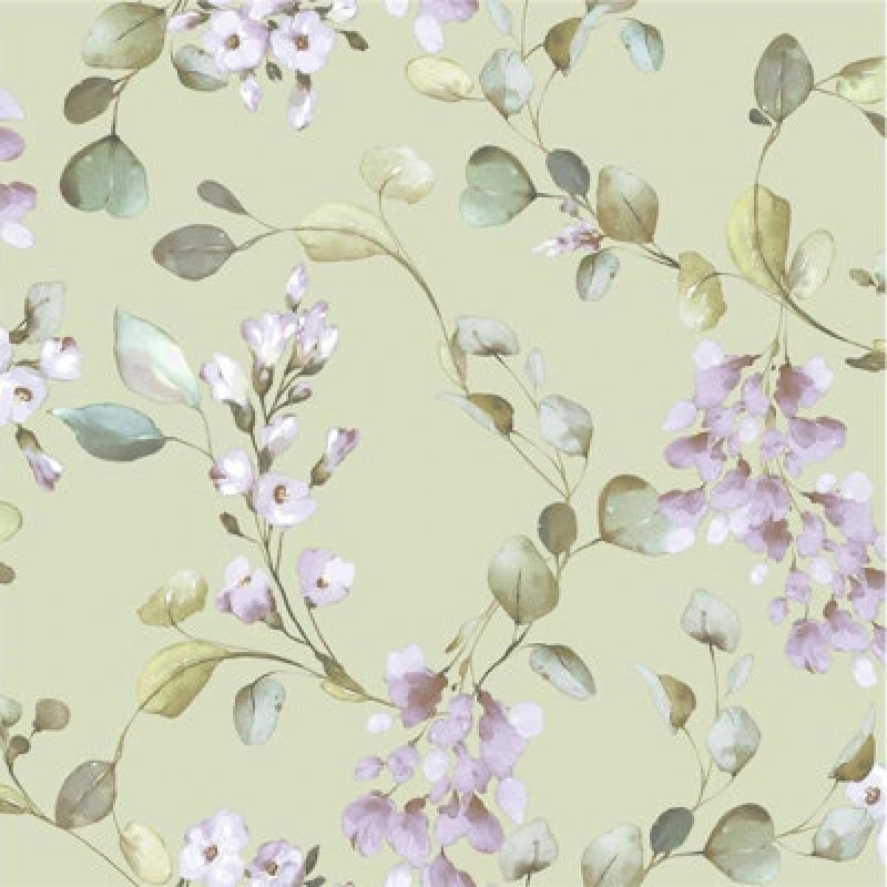 Image of Rasch Elegant Homes Rosalie Floral Flowers Leaf Trail Sage Green Lilac Wallpaper