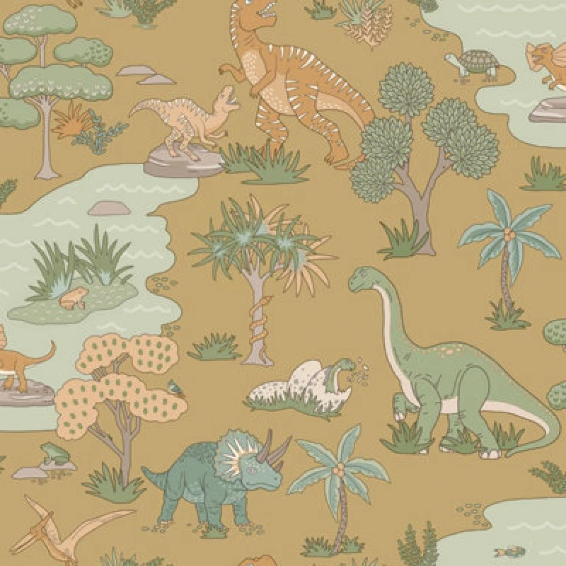 Image of Holden Decor Dino Zoo Ochre Children's Wallpaper, Yellow 14011