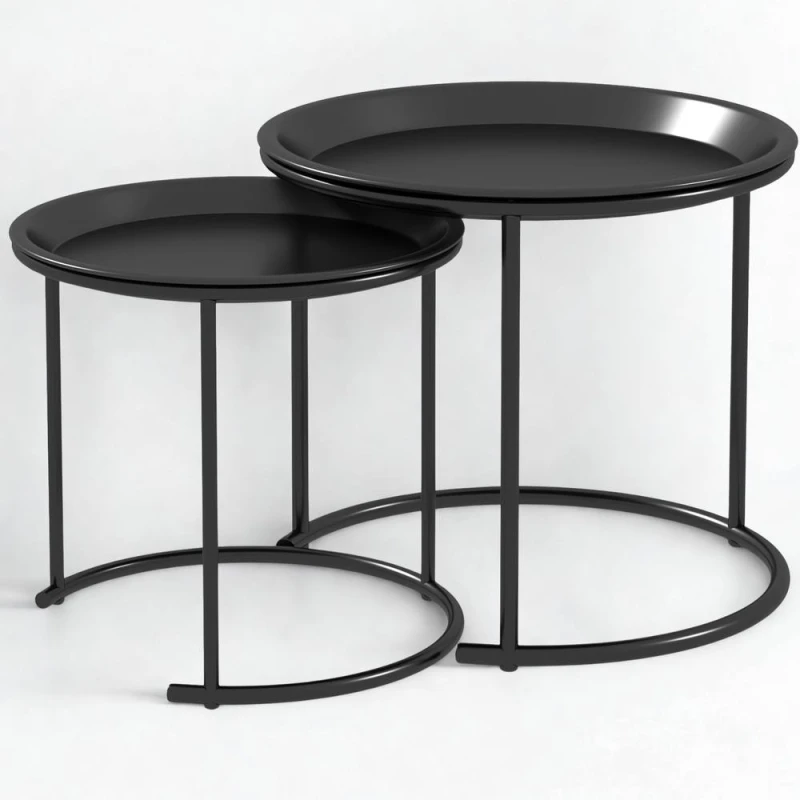 Image of FURNOS Set Of 2 Metal Nesting Side End Coffee Tables Black Unisex
