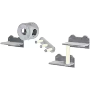 Image of Cat Wall Furniture with Platforms, Steps, Perch, Cat House - Grey - Grey - Pawhut