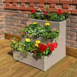 Image of 3 Tier Rattan Planter Natural Raised Flower Bed Garden Patio Pot - Rowlinson
