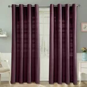 Image of Homescapes - Cotton Rajput Ribbed Purple Curtain Pair, 66 x 54' Drop - Purple - Purple