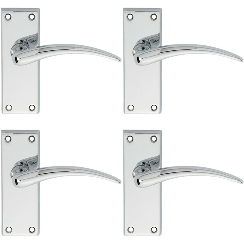 Image of Loops 4x PAIR Slim Arched Door Handle on Latch Backplate 150 x 43mm Polished Chrome Multi