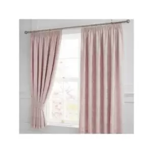Image of Serene Blossom Floral Jacquard Cotton Blend Pencil Pleat Lined Curtains, Blush, 66 x 72 Inch