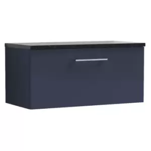 Image of Arno Matt Electric Blue 800mm Wall Hung Single Drawer Vanity Unit with Sparkling Black Laminate Worktop - ARN1725LSB - Electric Blue - Nuie