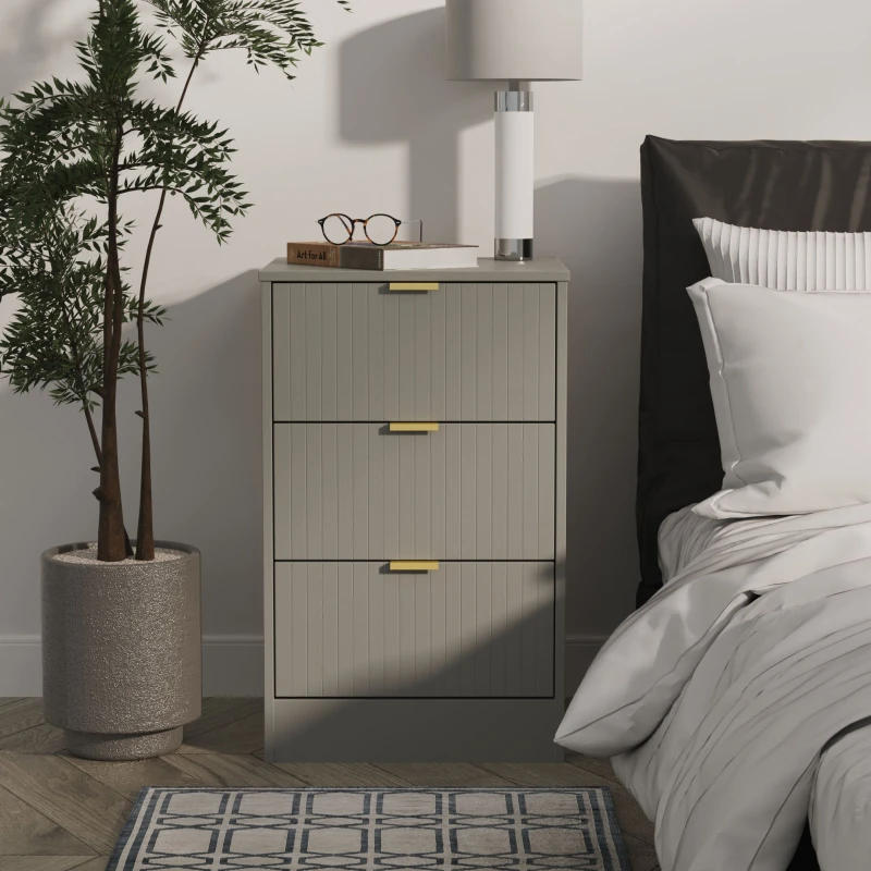 Image of Imola Ready Assembled Grey 3 Drawer Wide Bedside Chest (H)726mm (W)450mm (D)395mm