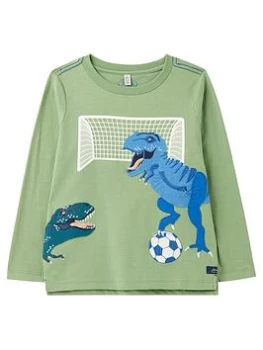 Image of Joules Boys Zipadee Dino Football Long Sleeve T-Shirt - Green, Size 2 Years