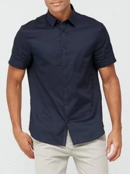 Image of Armani Exchange Short Sleeve Placket Logo Shirt Navy Size S Men