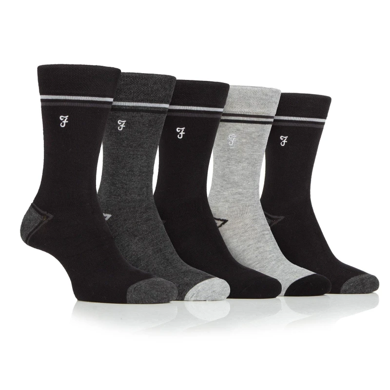 Image of Farah 5 Pack Bamboo Socks Mens Crew Socks Mens 6-11 Black 43338003060