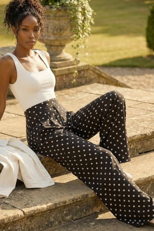 Image of Roman Womens Spot Print Wide Leg Trouser in Black Size: 16 Black Female 16
