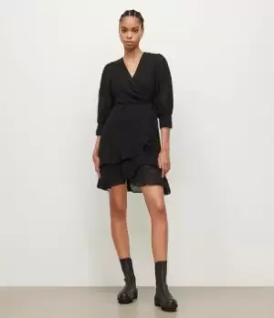 Image of AllSaints Womens Ari Ossia Embroidered Dress, Black, Size: 6