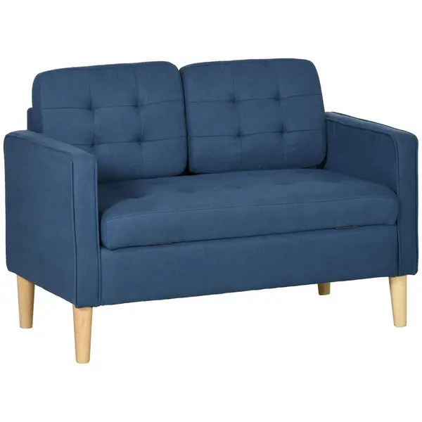 Image of HOMCOM Modern 2 Seater Sofa with Storage Compact Loveseat Sofa Living Room Blue