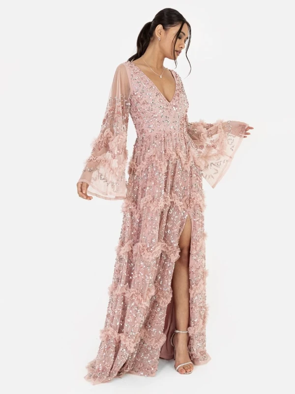 Image of Maya Deluxe Womens Fully Embellished Maxi Dress in Light Pink Size: 14 Light Pink Female 14