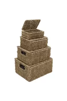 Image of Seagrass Set of 4 Rectangular Lidded Storage Baskets