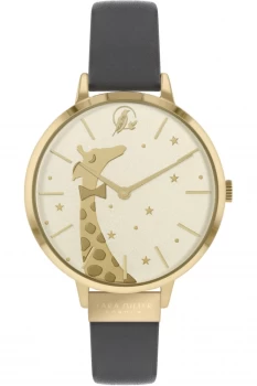 Image of Sara Miller Piccadilly Ladies Dark Grey Leather Strap Giraffe Star Dial Watch SA2074