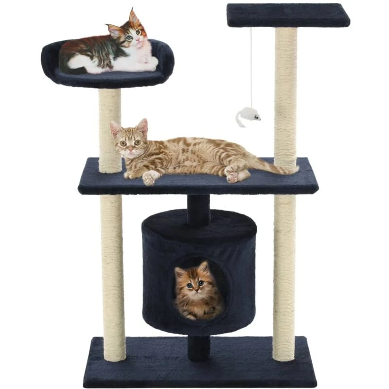 Image of vidaXL Cat Tree with Sisal Scratching Posts 95cm Dark Blue Kitten Playhouse