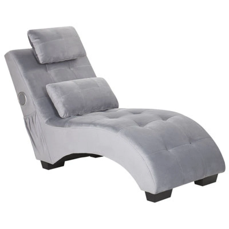 Image of Beliani Chaise Longue Simorre Velvet Grey With Built-In Bluetooth Speaker