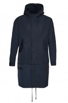 Image of Mens French Connection Lightweight Nylon Detachable Parka Coat Blue