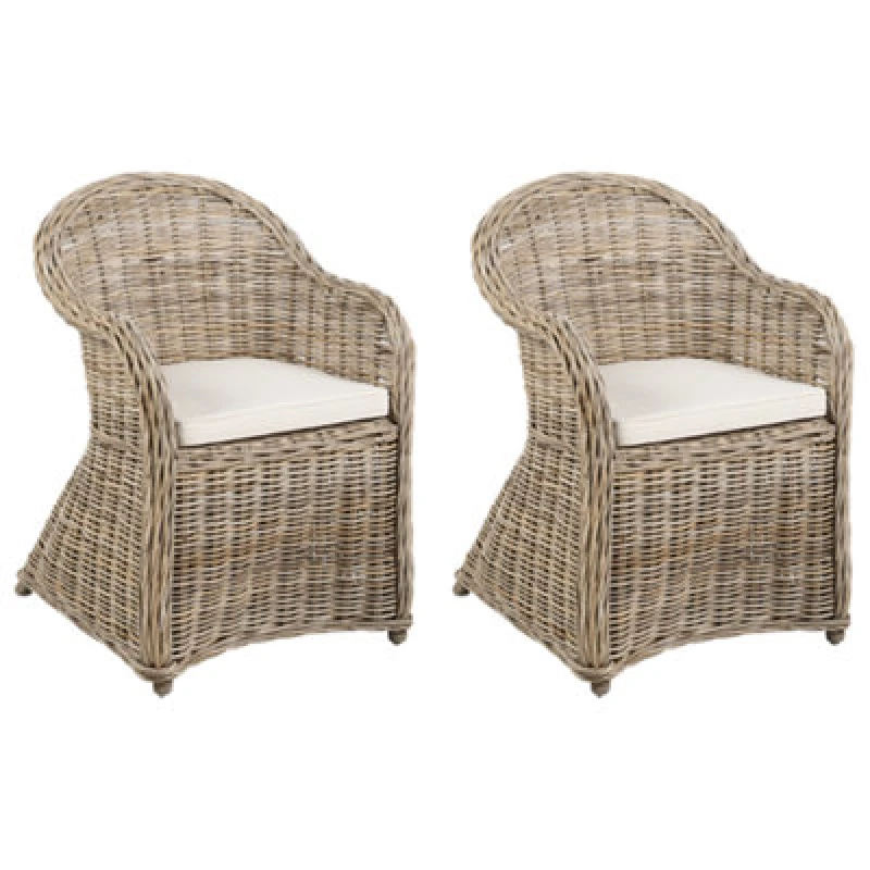 Image of Beliani Set Of 2 Rattan Garden Chairs Natural Susua Ii