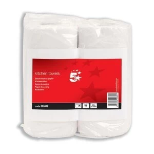 Image of 5 Star Facilities Kitchen Towels Twinpack 2 Ply Sheets 55 per Roll White Pack of 2