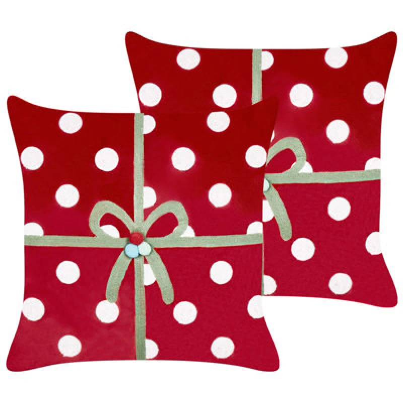 Image of Beliani Set Of 2 Decorative Cushions Gumdrop Velvet 45 X 45cm Red Christmas Motif
