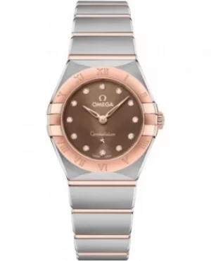 Image of Omega Constellation Manhattan Quartz 25mm Brown Dial Diamond Rose Gold and Stainless Steel Womens Watch 131.20.25.60.63.001 131.20.25.60.63.001