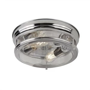 Image of 2 Light Bathroom Flush Ceiling Light Chrome IP44, E27