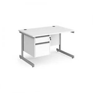 Image of Dams International Straight Desk with White MFC Top and Silver Frame Cantilever Legs and 2 Lockable Drawer Pedestal Contract 25 1200 x 800 x 725mm