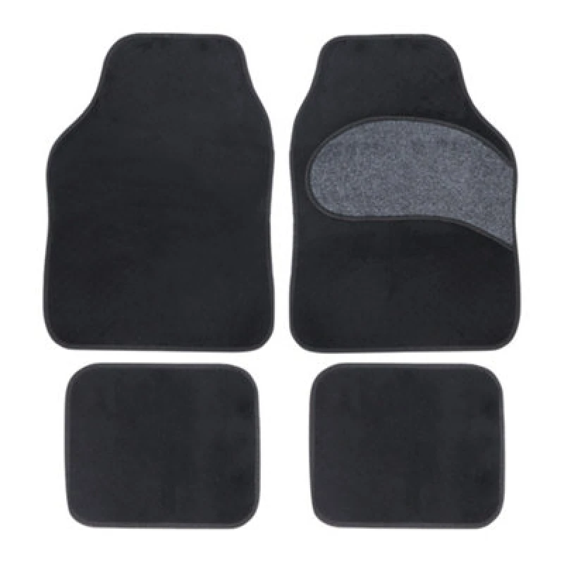 Image of Jvl Universal Pvc Backed Carpet Car Mats, Endurance Set, 4 Pieces, Black/grey