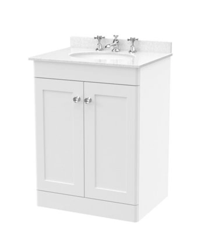 Image of nuie 600mm Floor Standing 2 Door Vanity & Marble Top 3TH - Satin White CLC125WR3