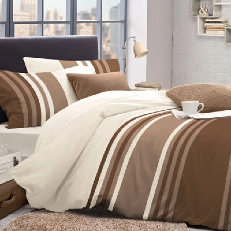 Image of Velosso Chic Striped Bedding Set With Pillowcase, Cotton Blend Duvet Cover, Breathable And Durable Bed Linen - Chocolate
