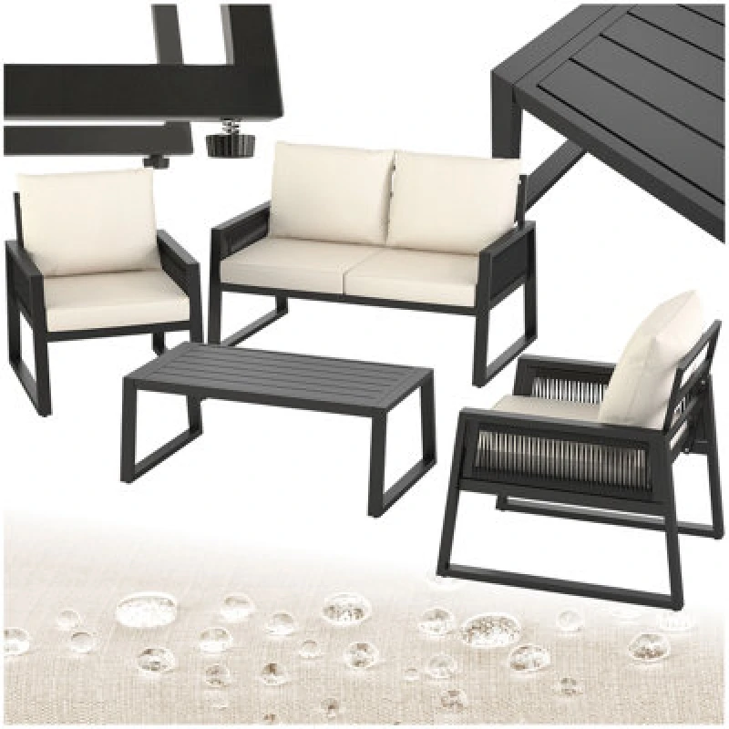 Image of Tectake Garden Furniture Set Capri In A Corded Design And Aluminium Frame Set 1 (1 X Sofa / 1 X Table / 2 X Armchairs) - Anthracite