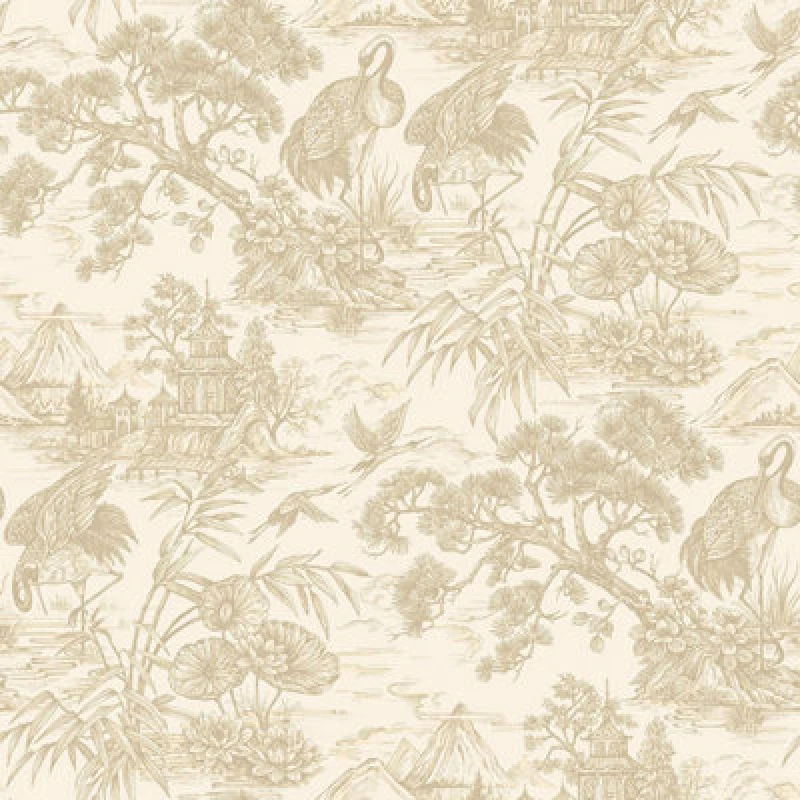 Image of Holden Decor Crane Lagoon Birds Floral Flowers Metallic Wallpaper Gold