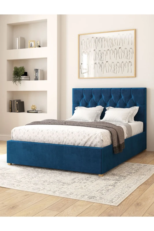 Image of Aspire Aspire Olivier Electric Adjustable Bed Upholstered in Plush Velvet Fabric with Pocket Sprung Mattress UK Made in Navy Size: Super King Navy S