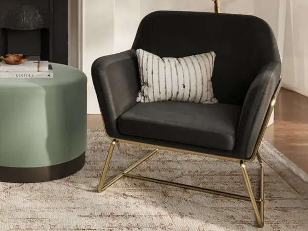 Image of LPD Charles Black Velvet Fabric Armchair