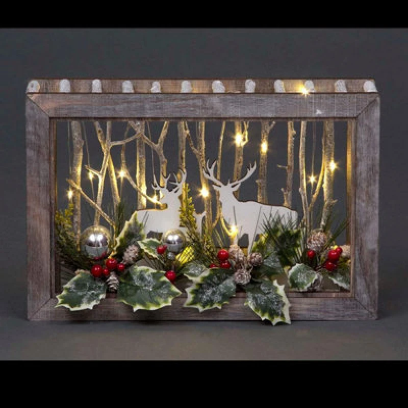 Image of Shatchi B/O LED Wooden Reindeer Scene - Rectangle Shape - W45xD8.5xH29cm Brown