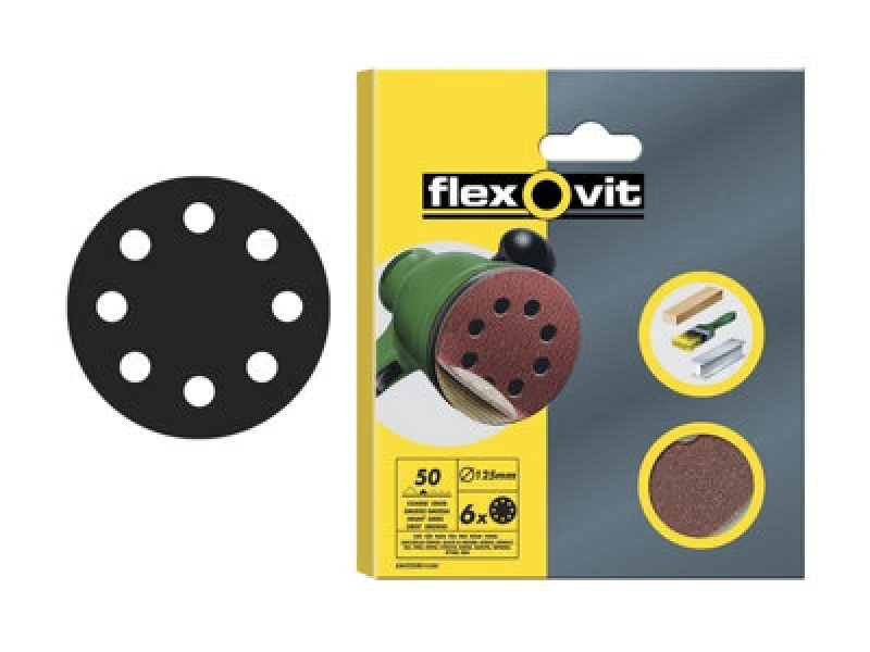 Image of Flexovit 78072764759 Hook & Loop Sanding Disc 125mm Coarse 50G (Pack 6) Flv64759