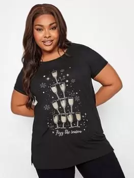 Image of Yours Novelty Tee Fizz The Season, Black, Size 22-24, Women