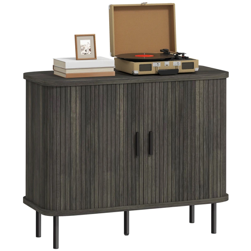 Image of HOMCOM HOMCOM Mid-Century Modern Sideboard with Slatted Tambour Sliding Doors in Grey Grey One Size Unisex 5063603044425