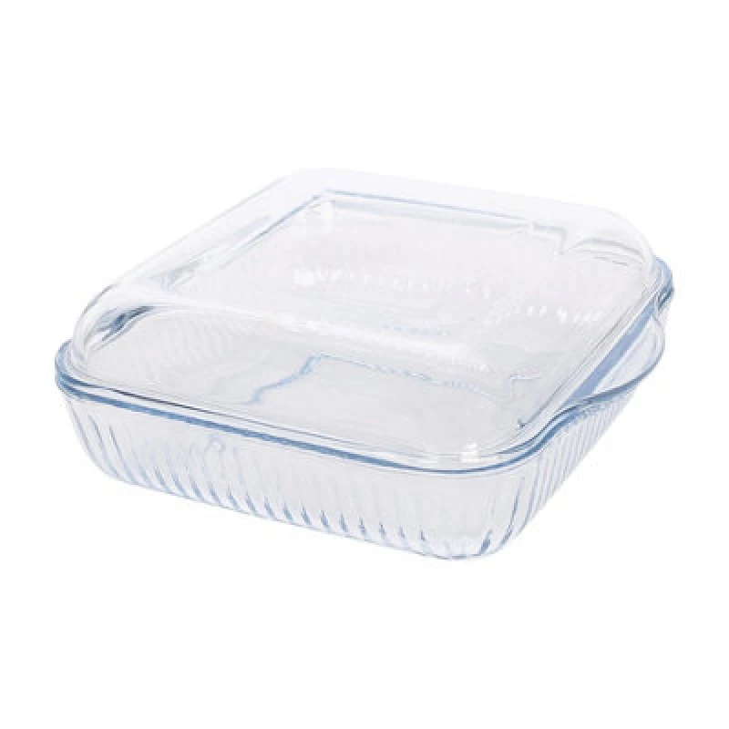 Image of Argon Tableware Optical Square Glass Oven Dish With Lid - 24Cm X 21Cm