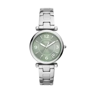 Image of Fossil Womens Carlie Three-Hand Date Stainless Steel Watch - Silver