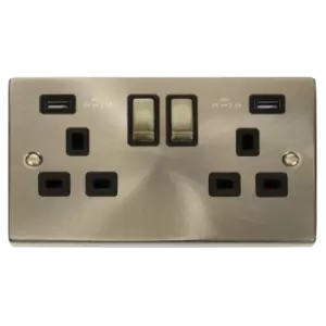 Image of Click Scolmore Deco Ingot 2 Gang 13A 2x USB-A 4.2A Switched Socket - VPAB580BK