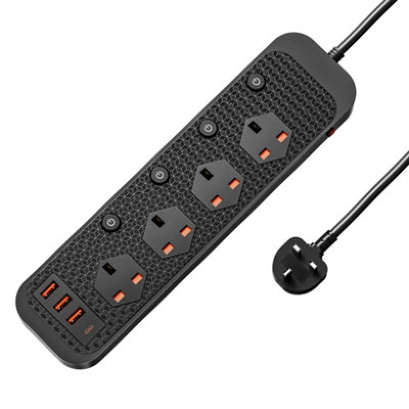 Image of Vonhaus 4 Socket Extension Lead With Usb-C & Usb-A Ports, 2M Multi-Plug Power Strip With Overload & Surge Protection